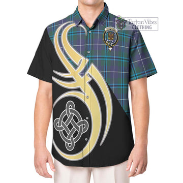 Sandilands Tartan Short Sleeve Button Shirt with Family Crest and Celtic Symbol Style