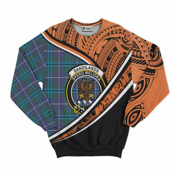 Sandilands Crest Tartan Sweatshirt with Polynesian Vibes Style - Orange Version