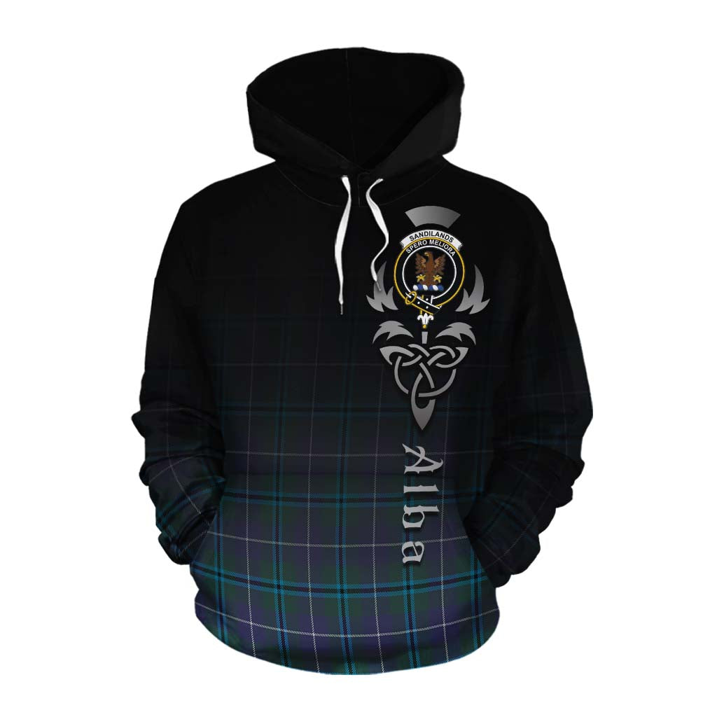 Tartan Vibes Clothing Sandilands Tartan Cotton Hoodie Featuring Alba Gu Brath Family Crest Celtic Inspired