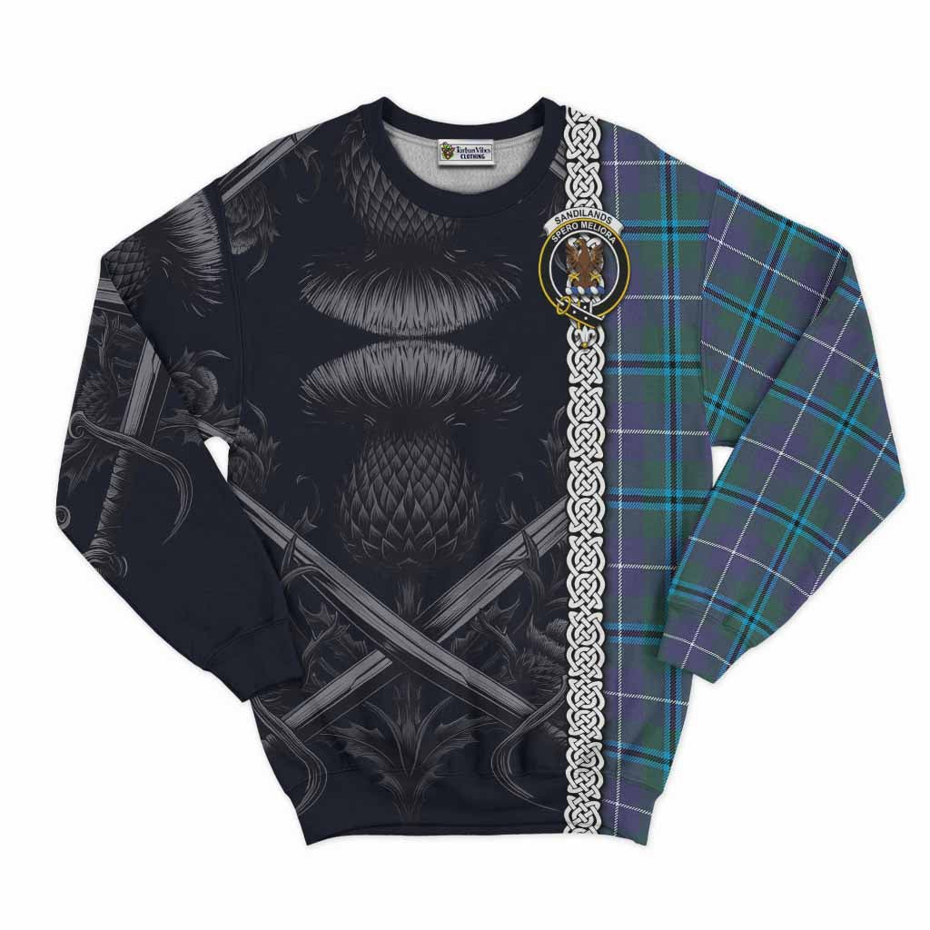 Tartan Vibes Clothing Sandilands Tartan Sweatshirt with Family Crest Cross Sword Thistle Celtic Vibes