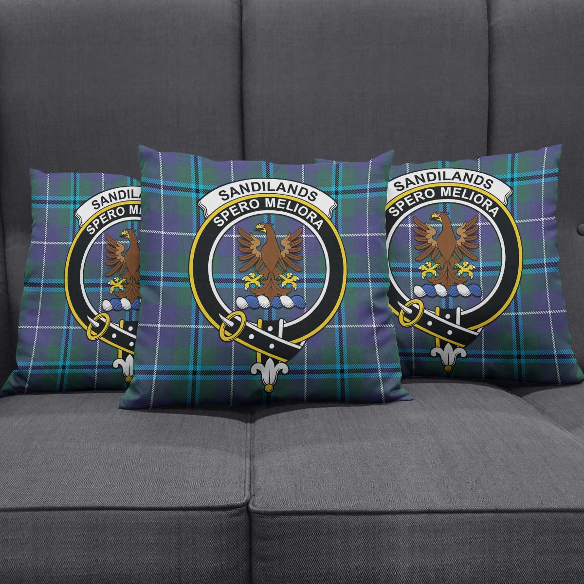 Sandilands Tartan Pillow Cover with Family Crest Square Pillow Cover - Tartanvibesclothing