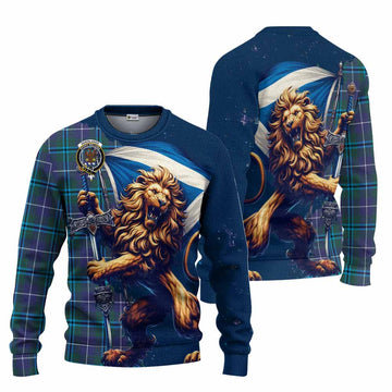 Sandilands Tartan Family Crest Knitted Sweater with Scottish Majestic Lion