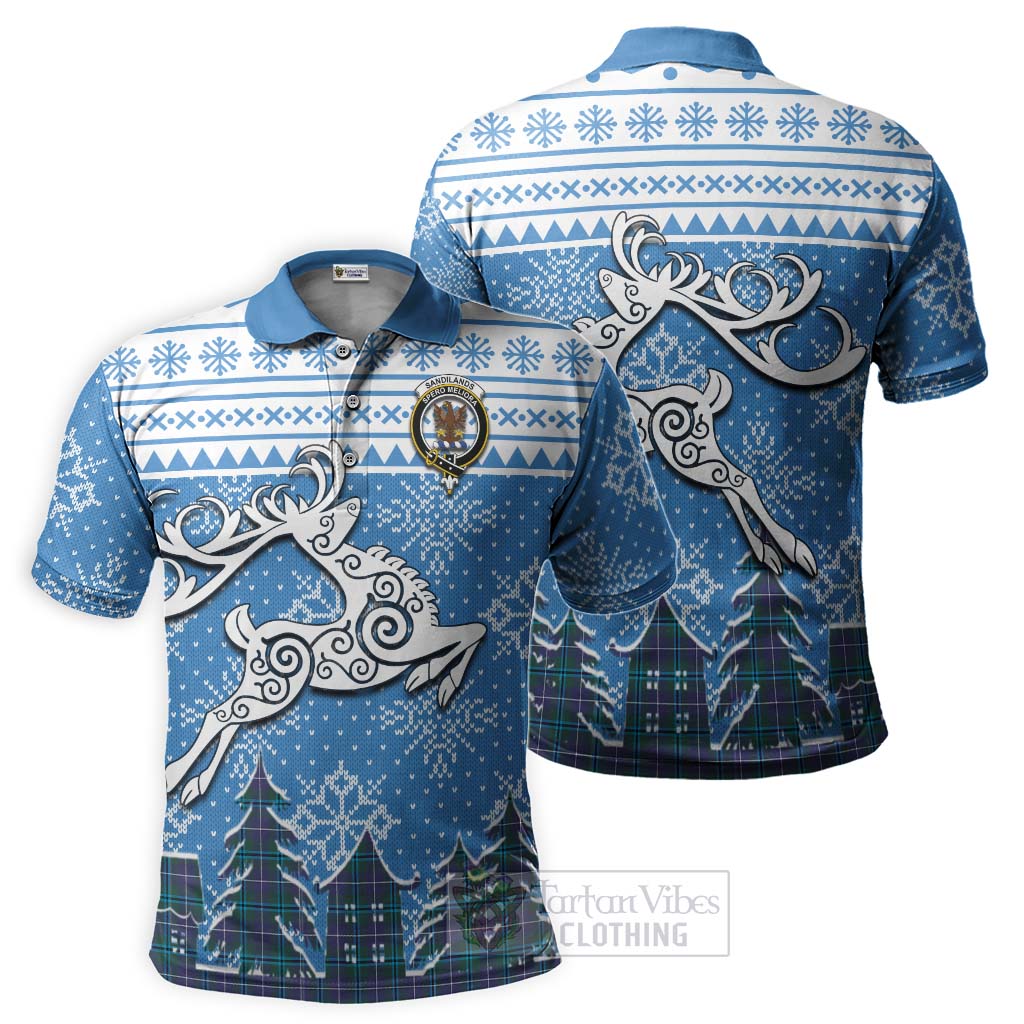 Tartan Vibes Clothing Sandilands Clan Christmas Polo Shirt Celtic Reindeer Style