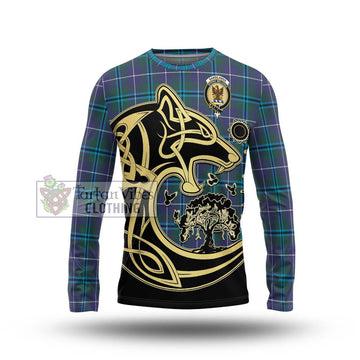 Sandilands Tartan Long Sleeve T-Shirt with Family Crest Celtic Wolf Style