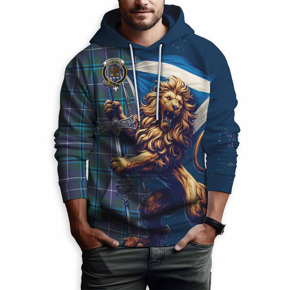 Sandilands Tartan Family Crest Hoodie with Scottish Majestic Lion