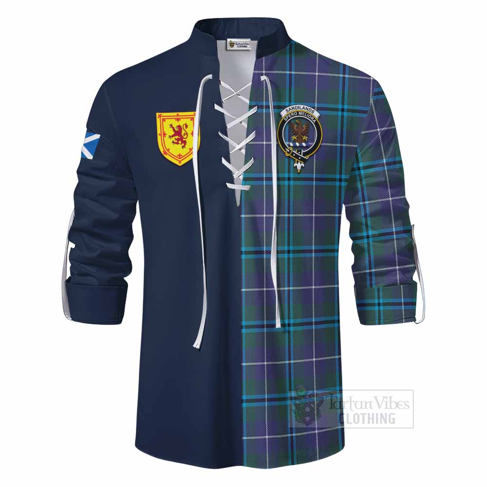 Sandilands Tartan Ghillie Kilt Shirt Alba with Scottish Lion Royal Arm Half Style