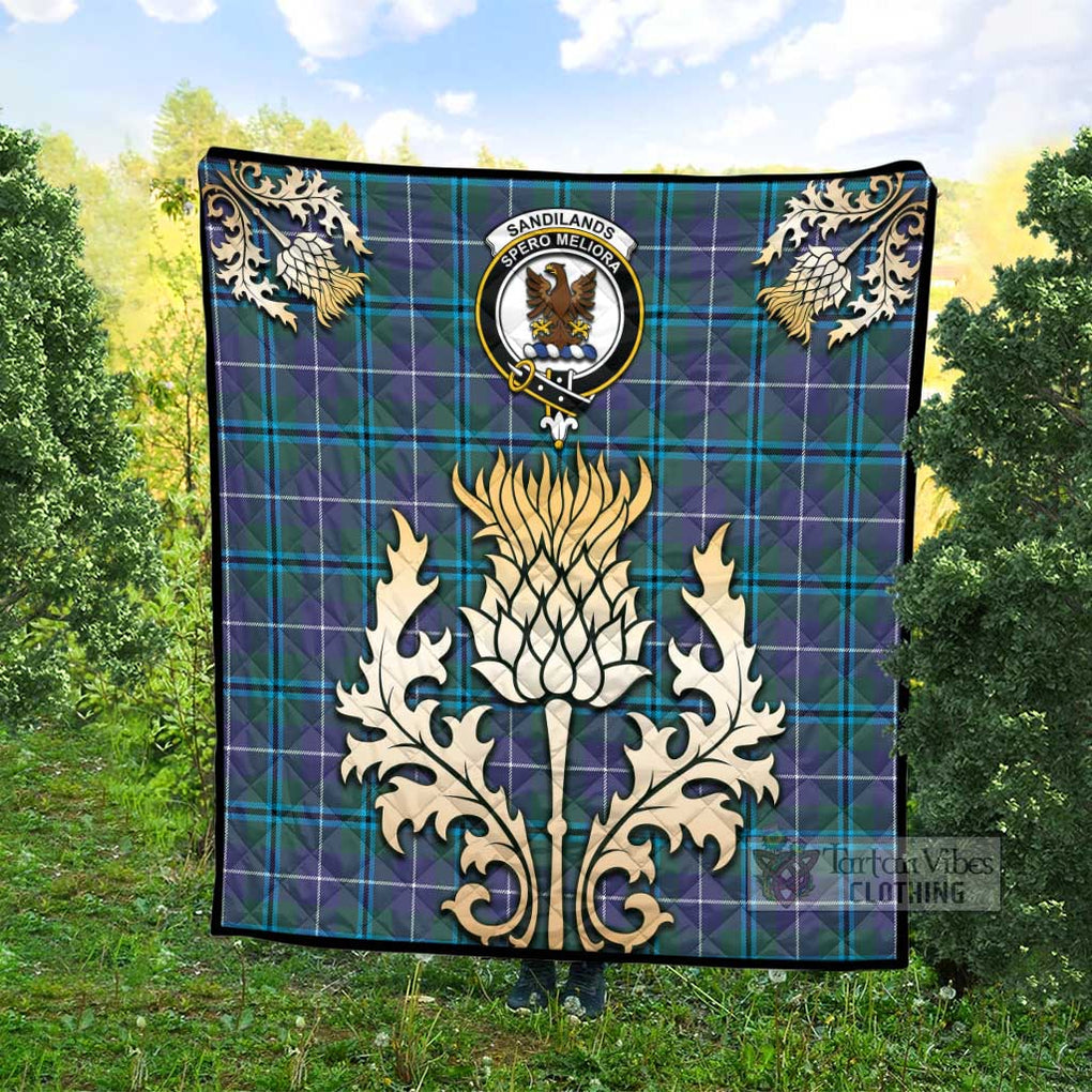 Tartan Vibes Clothing Sandilands Tartan Quilt with Family Crest and Golden Thistle Style