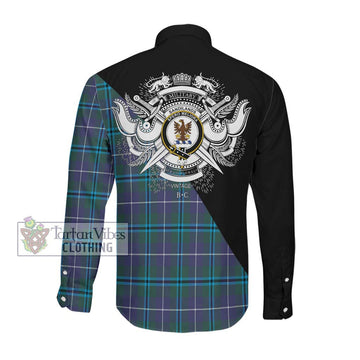 Sandilands Tartan Long Sleeve Button Shirt with Family Crest and Military Logo Style