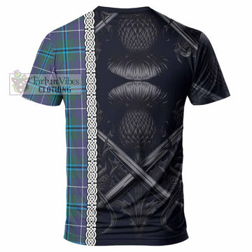 Sandilands Tartan T-Shirt with Family Crest Cross Sword Thistle Celtic Vibes