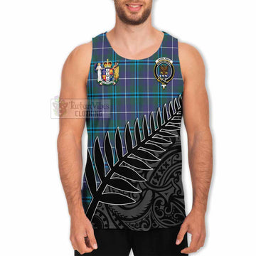 Sandilands Crest Tartan Men's Tank Top with New Zealand Silver Fern Half Style