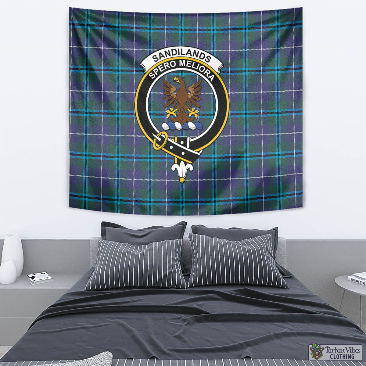 Tartan Vibes Clothing Sandilands Tartan Tapestry Wall Hanging and Home Decor for Room with Family Crest