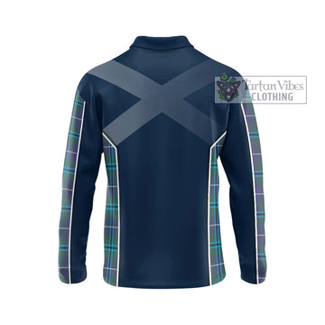 Sandilands Tartan Long Sleeve Polo Shirt with Family Crest and Lion Rampant Vibes Sport Style