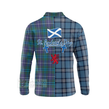 Sandilands Tartan Long Sleeve Polo Shirt Happy St. Andrew's Day Half Tartan Style