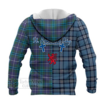 Sandilands Tartan Knitted Hoodie Happy St. Andrew's Day Half Tartan Style