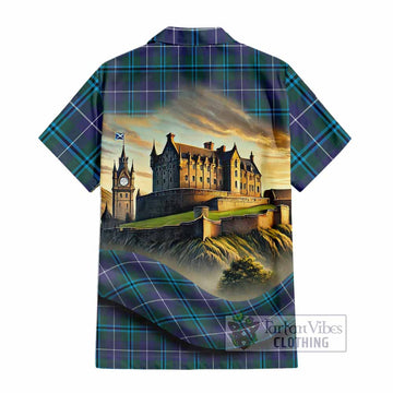 Sandilands Tartan Family Crest Hawaiian Shirt with Scottish Ancient Castle Style - Tartan Vibes Clothing