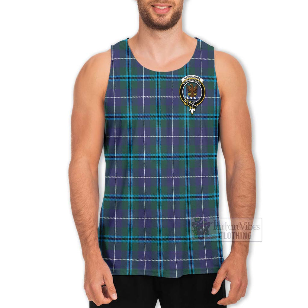 Tartan Vibes Clothing Sandilands Tartan Men's Tank Top with Family Crest and Bearded Skull Holding Bottles of Whiskey