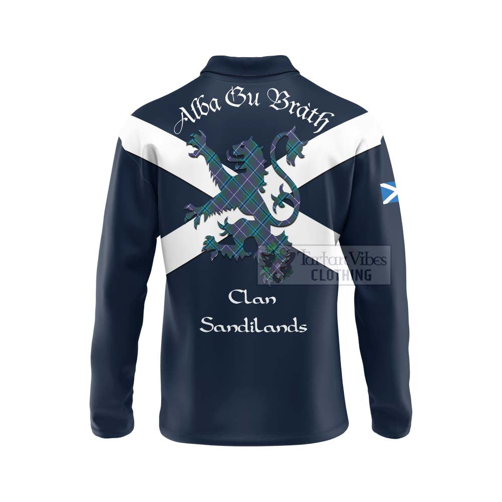 Tartan Vibes Clothing Sandilands Tartan Lion Rampant Long Sleeve Polo Shirt – Proudly Display Your Heritage with Alba Gu Brath and Clan Name