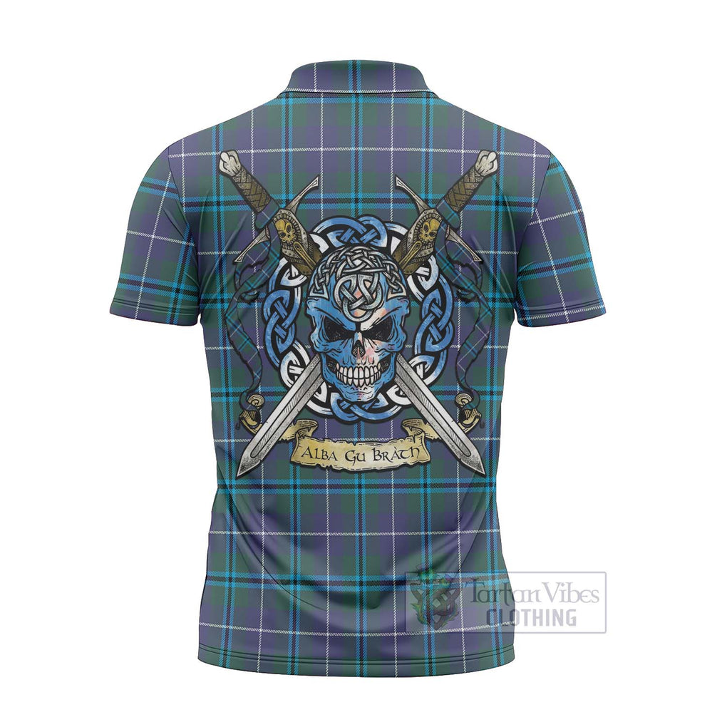 Tartan Vibes Clothing Sandilands Tartan Zipper Polo Shirt with Family Crest Celtic Skull Style