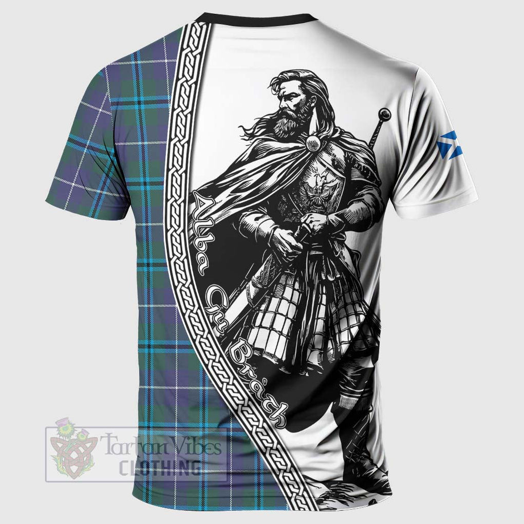 Tartan Vibes Clothing Sandilands Tartan Clan Crest T-Shirt with Highlander Warrior Celtic Style