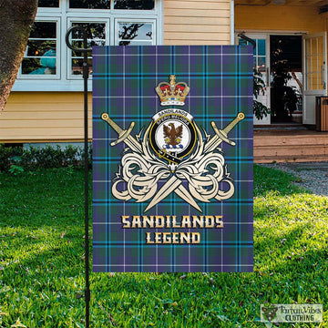 Sandilands Tartan Flag with Clan Crest and the Golden Sword of Courageous Legacy