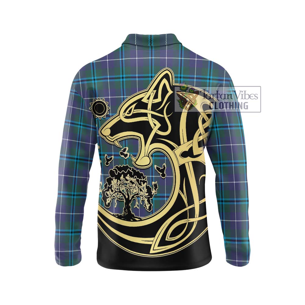 Sandilands Tartan Long Sleeve Polo Shirt with Family Crest Celtic Wolf Style - Tartanvibesclothing Shop