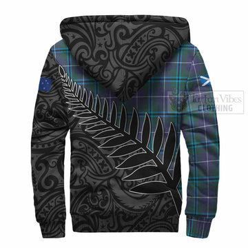 Sandilands Crest Tartan Sherpa Hoodie with New Zealand Silver Fern Half Style