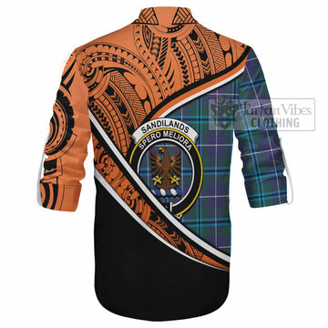 Sandilands Crest Tartan Ghillie Kilt Shirt with Polynesian Vibes Style - Orange Version