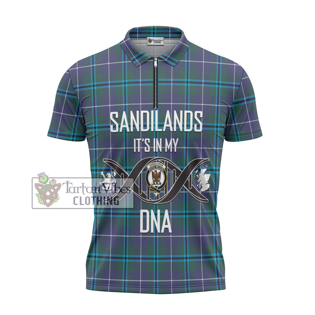 Sandilands Tartan Zipper Polo Shirt with Family Crest DNA In Me Style - Tartanvibesclothing Shop