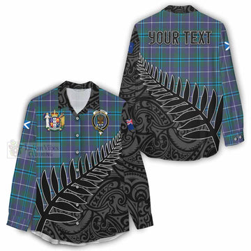 Sandilands Crest Tartan Women's Casual Shirt with New Zealand Silver Fern Half Style