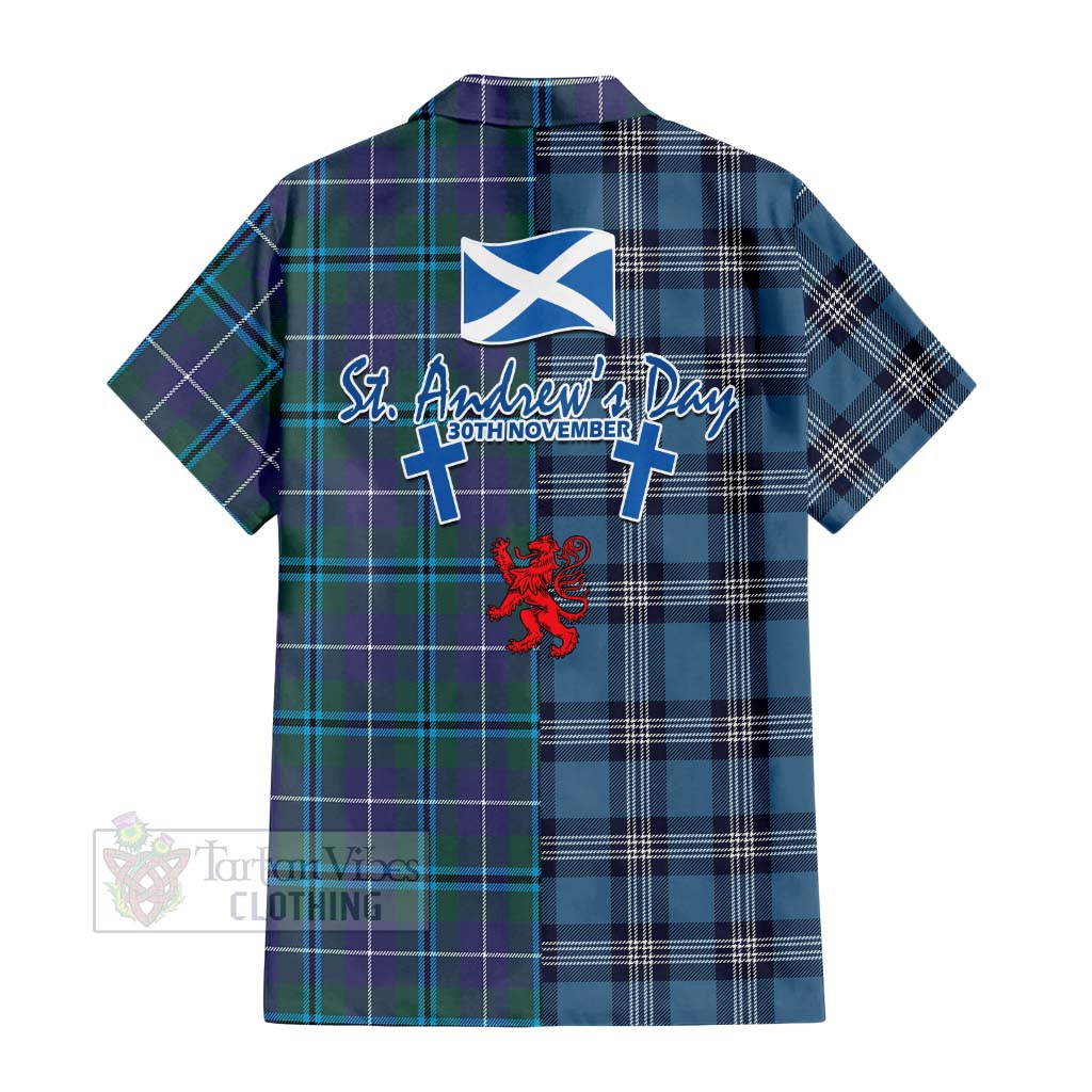 Tartan Vibes Clothing Sandilands Tartan Short Sleeve Button Shirt Happy St. Andrew's Day Half Tartan Style