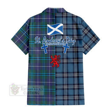 Sandilands Tartan Short Sleeve Button Shirt Happy St. Andrew's Day Half Tartan Style