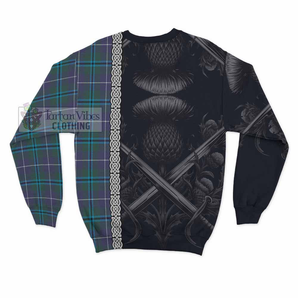 Tartan Vibes Clothing Sandilands Tartan Sweatshirt with Family Crest Cross Sword Thistle Celtic Vibes