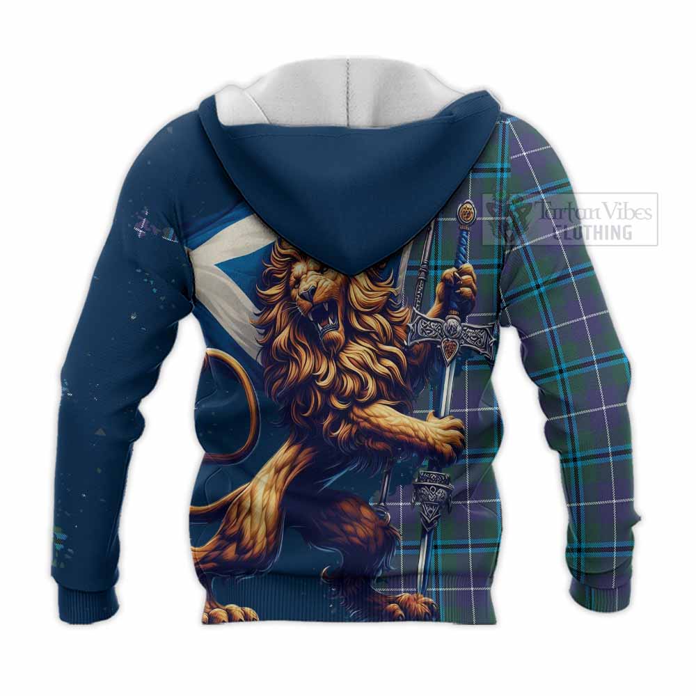 Tartan Vibes Clothing Sandilands Tartan Family Crest Knitted Hoodie with Scottish Majestic Lion