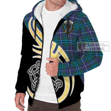 Sandilands Tartan Sherpa Hoodie with Family Crest and Celtic Symbol Style