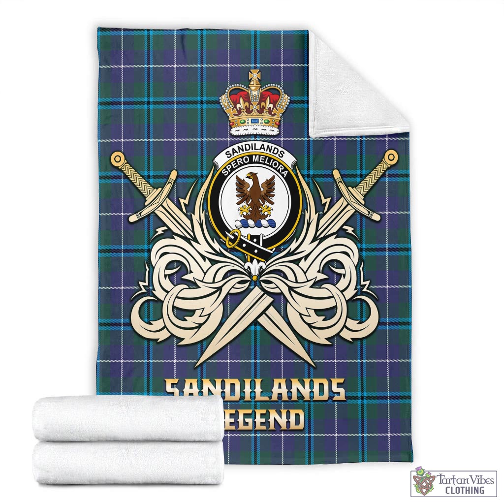 Tartan Vibes Clothing Sandilands Tartan Blanket with Clan Crest and the Golden Sword of Courageous Legacy