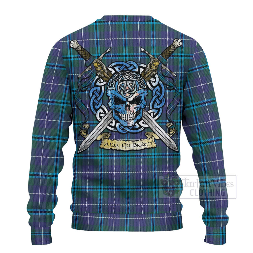 Tartan Vibes Clothing Sandilands Tartan Knitted Sweater with Family Crest Celtic Skull Style