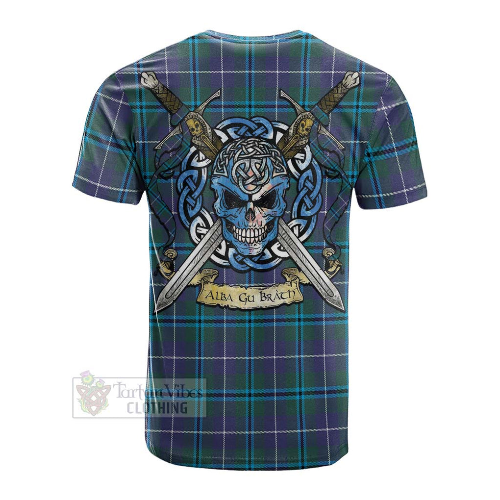 Tartan Vibes Clothing Sandilands Tartan Cotton T-shirt with Family Crest Celtic Skull Style