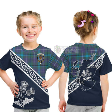 Sandilands Tartan Kid T-Shirt Featuring Thistle and Scotland Map