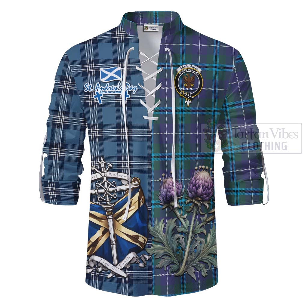 Tartan Vibes Clothing Sandilands Tartan Ghillie Kilt Shirt Happy St. Andrew's Day Half Tartan Style