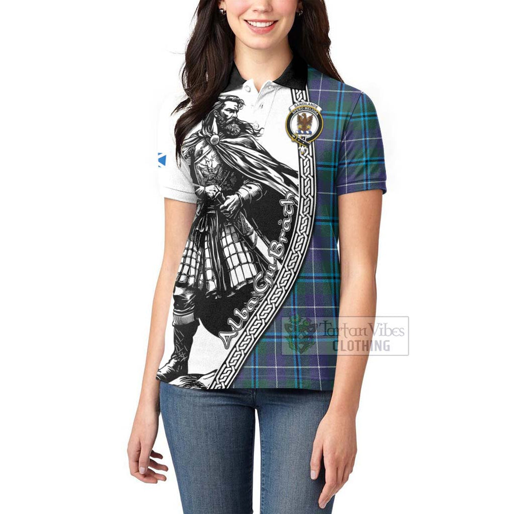 Tartan Vibes Clothing Sandilands Tartan Clan Crest Women's Polo Shirt with Highlander Warrior Celtic Style