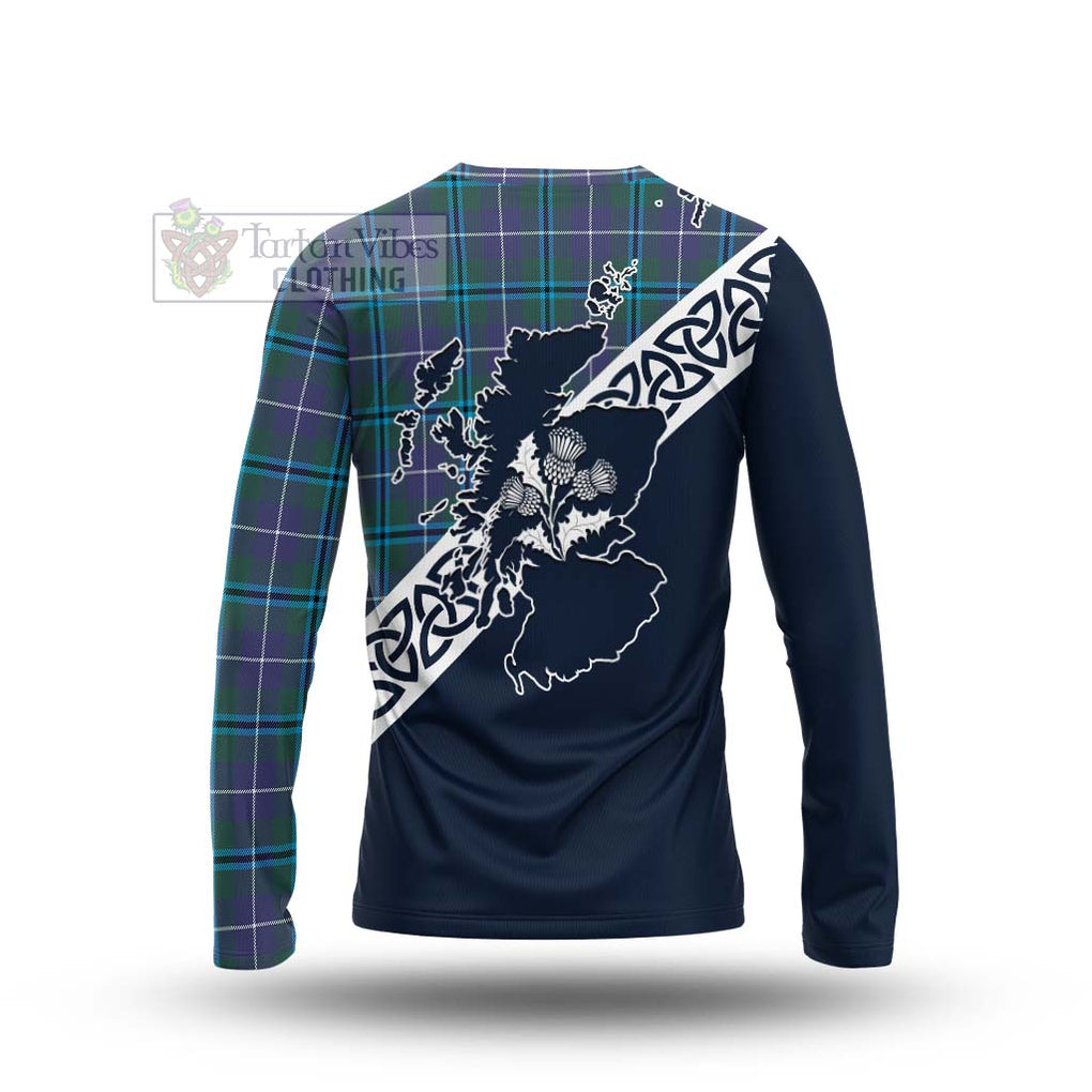 Tartan Vibes Clothing Sandilands Tartan Long Sleeve T-Shirt Featuring Thistle and Scotland Map