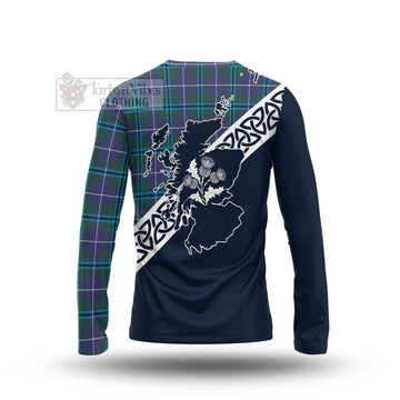 Sandilands Tartan Long Sleeve T-Shirt Featuring Thistle and Scotland Map