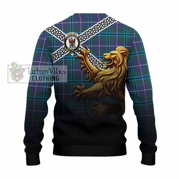 Sandilands Crest Tartan Knitted Sweater with Golden Lion Emblem Celtic Style - Tartan Vibes Clothing