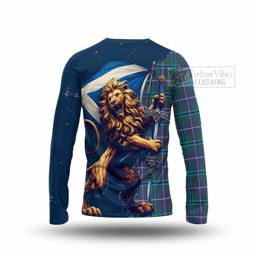 Tartan Vibes Clothing Sandilands Tartan Family Crest Long Sleeve T-Shirt with Scottish Majestic Lion