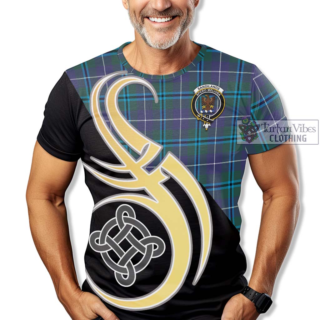 Tartan Vibes Clothing Sandilands Tartan T-Shirt with Family Crest and Celtic Symbol Style