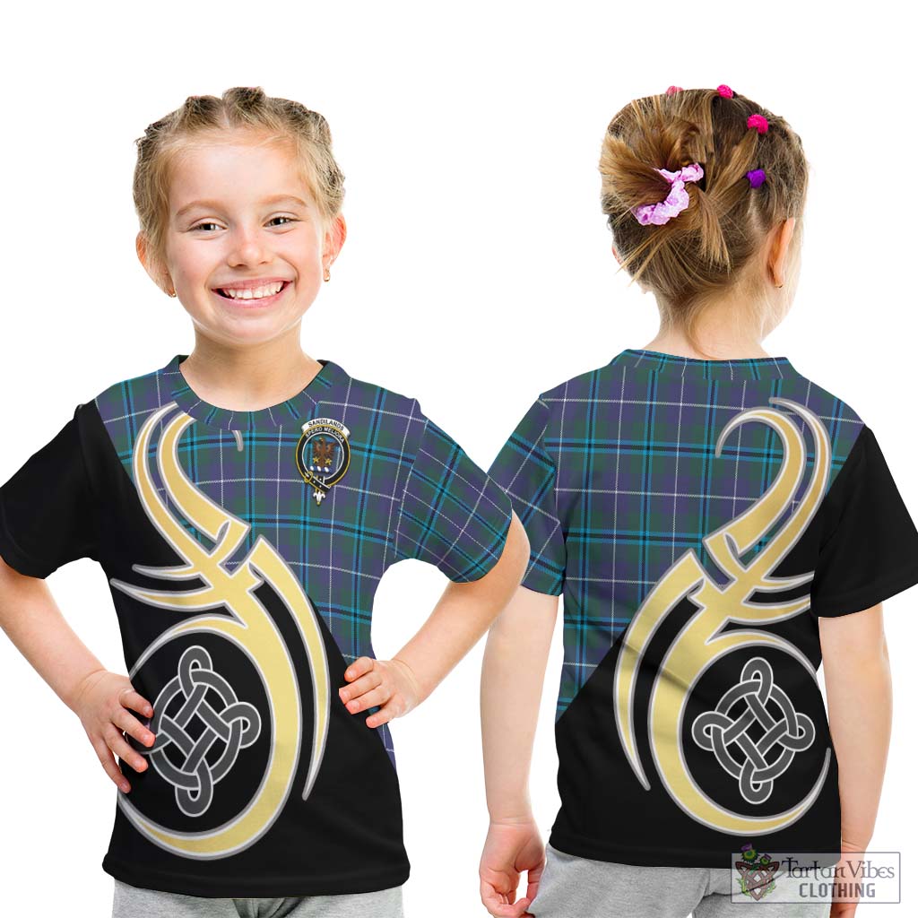 Sandilands Tartan Kid T-Shirt with Family Crest and Celtic Symbol Style - Tartan Vibes Clothing