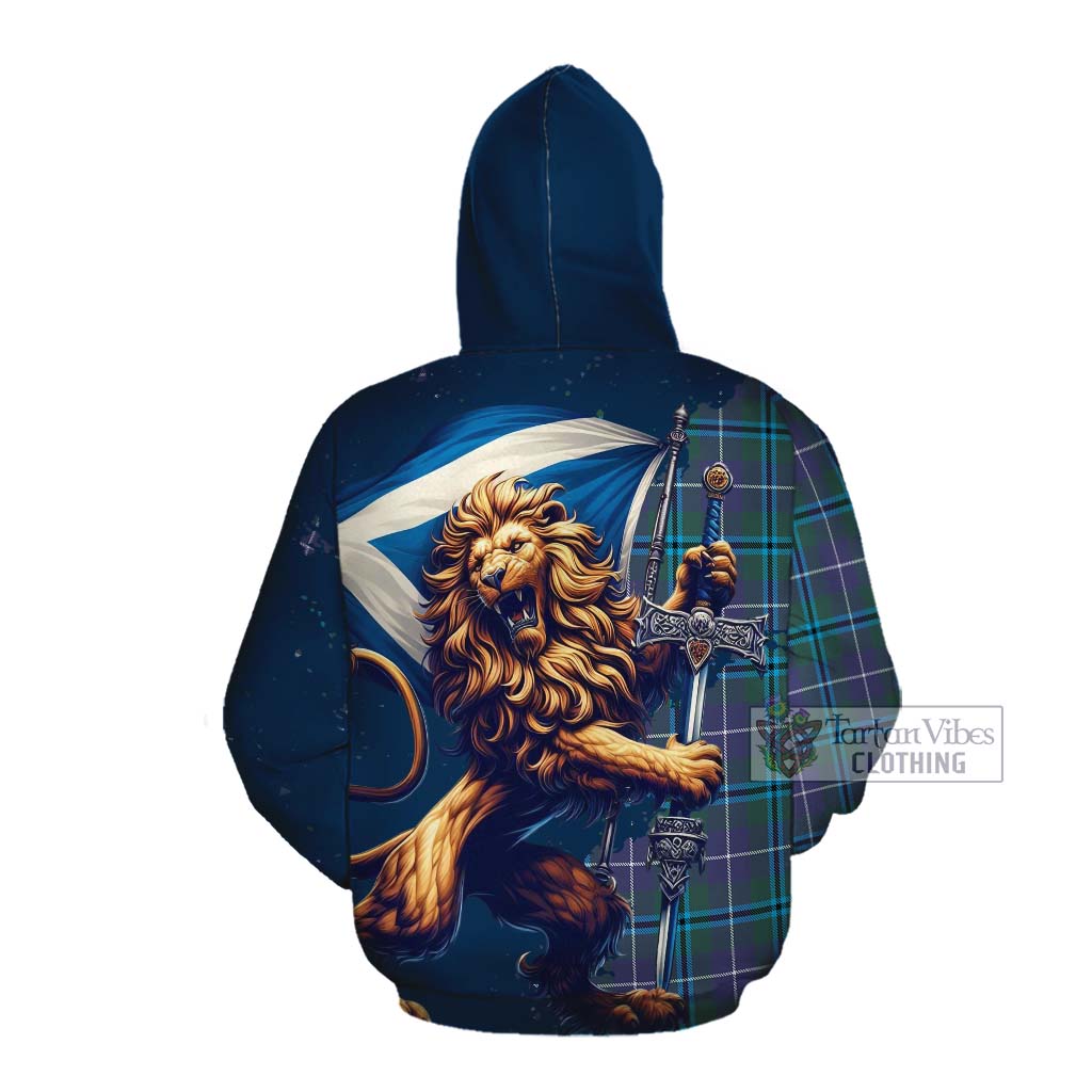 Tartan Vibes Clothing Sandilands Tartan Family Crest Cotton Hoodie with Scottish Majestic Lion