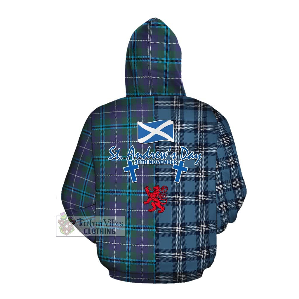 Tartan Vibes Clothing Sandilands Tartan Cotton Hoodie Happy St. Andrew's Day Half Tartan Style