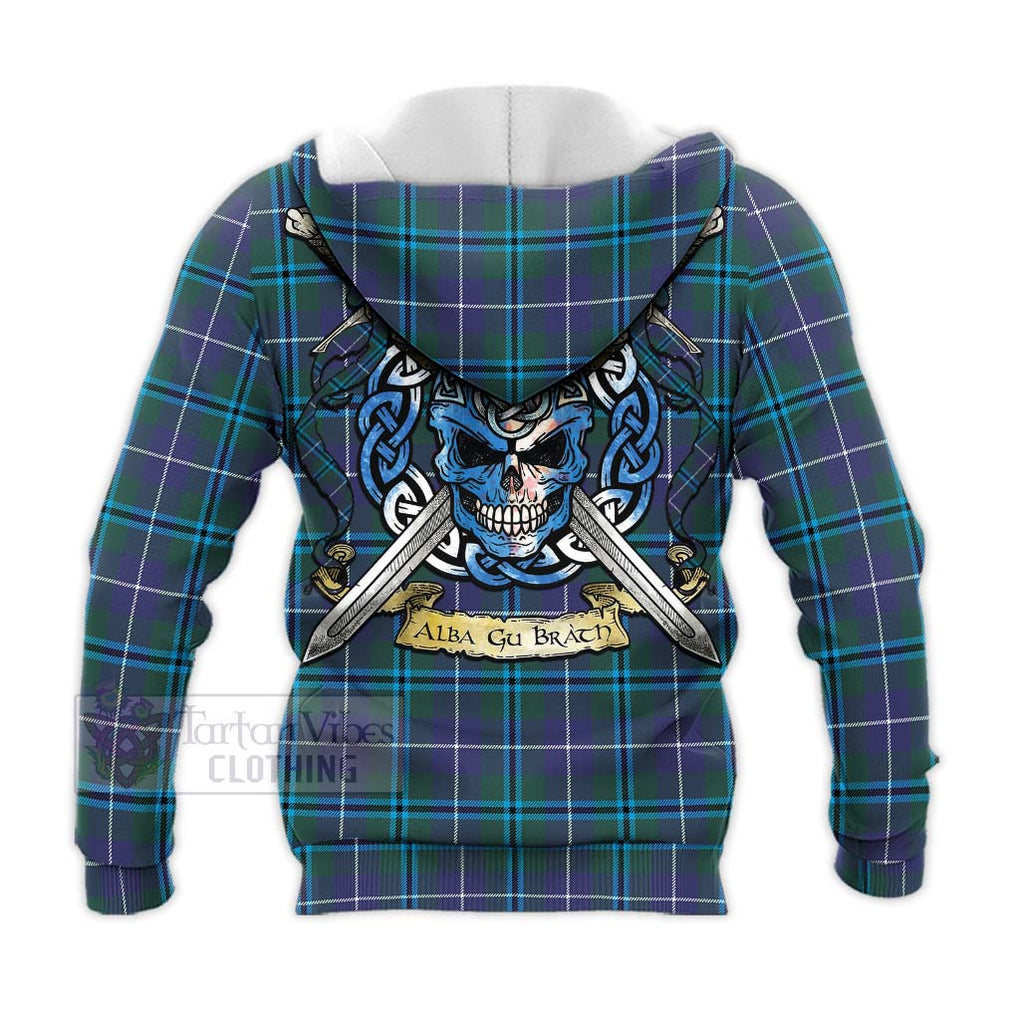 Tartan Vibes Clothing Sandilands Tartan Knitted Hoodie with Family Crest Celtic Skull Style