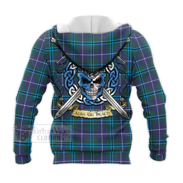 Sandilands Tartan Knitted Hoodie with Family Crest Celtic Skull Style